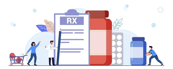 Prescripción Médica Vector Drogas Concepto Ilustración Medicina Prescripción Con Medicamentos — Vector de stock