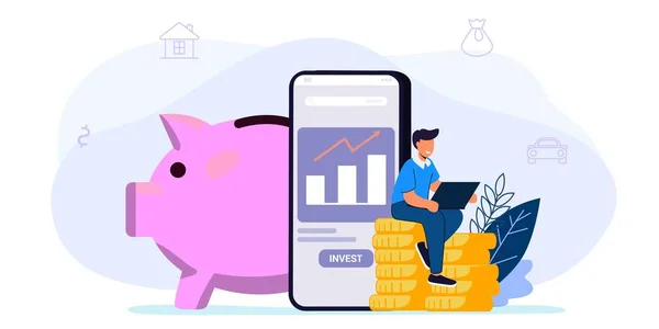 Online Investition Mit Mobiltelefon Konzept Finanztechnologie Und Unternehmensinvestitionen Illustration Sparen — Stockvektor