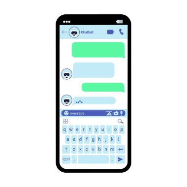 Arayüz akıllı telefon sohbet vektör şablonu illüstrasyon SMS kurye mobil uygulama ekranı Web siteleri ve mobil uygulamalar için çevrimiçi sohbet odaları oluşturun. Düz UI