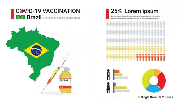 Infografica Del Vaccino Covid Vaccinazione Coronavirus Brasile Progettazione Mappa Del — Vettoriale Stock