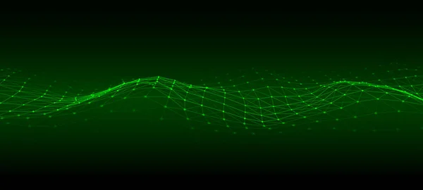 Vector Futuristic Wave Green Background 디지털 데이터 — 스톡 벡터