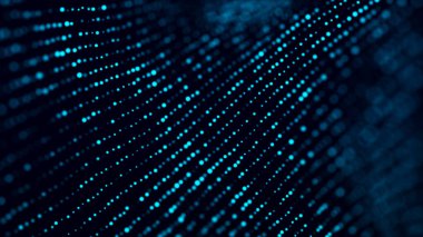 Parlayan parçacıklar hareketinin gelecekteki arkaplanı. Büyük veri. 3d oluşturma.