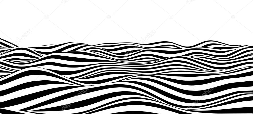 Black and white abstract wave. Optical illusion. Twisted vector illustration. Cheating.