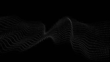 Bir partikül dalgası. Karanlık bir arkaplan üzerinde soyut 3d vektör çizimi.