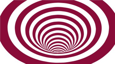 Kırmızı ve beyaz soyut solucan deliği. Optik yanılsama. Çarpık vektör çizimi. 3B tünel.