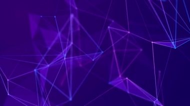 Hareketli çizgiler ve noktalarla soyut mavi arkaplan. Ağ bağlantısı yapısı. Bilgi alışverişi. 3B kusursuz döngü.