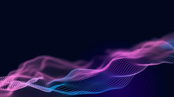 Müzikal müzik akışı. Renkli noktalar ve çizgilerin iç içe geçtiği soyut bir arkaplan. Üç Boyut