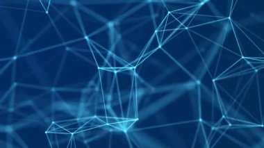 Hareketli çizgiler ve noktalarla soyut mavi arkaplan. Ağ bağlantısı yapısı. Bilgi alışverişi. 3B kusursuz döngü.