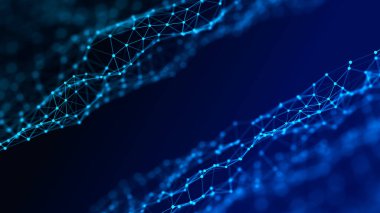 Noktalar ve çizgilerin ağ bağlantısının yapısı. Veri teknolojisi. Dijital arka plan. Üç Boyut
