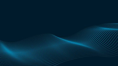 Mavi zemin üzerinde hareket eden parçacık dalgası. Büyük veri. Soyut vektör 3d çizimleri.