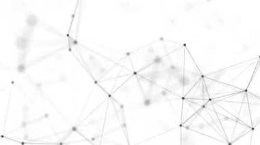 Hareketli çizgiler ve noktalarla soyut beyaz arkaplan. Ağ bağlantısı yapısı. Bilgi alışverişi. 3B kusursuz döngü.