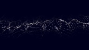 Hareket eden parçacıkların soyut arkaplanı. Fütürist noktalı dalga. Büyük veri. Vektör illüstrasyonu.