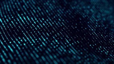 Parlak parçacıkların hareketleriyle soyut bir arkaplan. Dijital teknoloji. 3B görüntüleme.