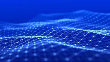 Çizgiler ve noktalar birbirine bağlı teknolojik altyapı. Ağ bağlantısı yapısı. Dijital veri iletişimi. 3B görüntüleme.
