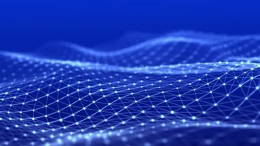 Fütürist soyut ağ. Noktaların ve çizgilerin birleştiği bir dalga. 3 boyutlu görüntüleme. 3B Kusursuz döngü.