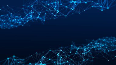 Noktalar ve çizgilerin ağ bağlantısının yapısı. Veri teknolojisi. Dijital arka plan. Üç Boyut
