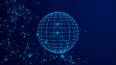 Bağlantı noktaları olan küre. Global Connection Teknoloji. Bilgi birikimleri. Üç Boyut .