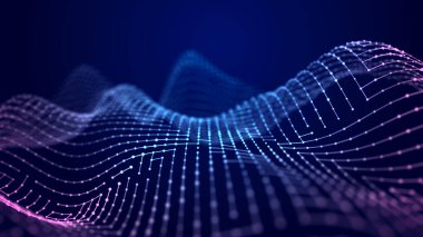 Birbirine bağlı noktalar ve eğri çizgilerden oluşan bir ağın tasviri. Düğümlerden oluşan karmaşık dijital ağ.