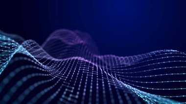 Birbirine bağlı noktalar ve eğri çizgilerden oluşan bir ağın tasviri. Düğümlerden oluşan karmaşık dijital ağ.