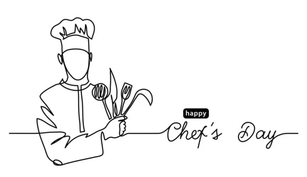 厨师日快乐，简单的矢量网页横幅，边界，背景，海报。线形插图与文字厨师日。一张连续的线条图 — 图库矢量图片