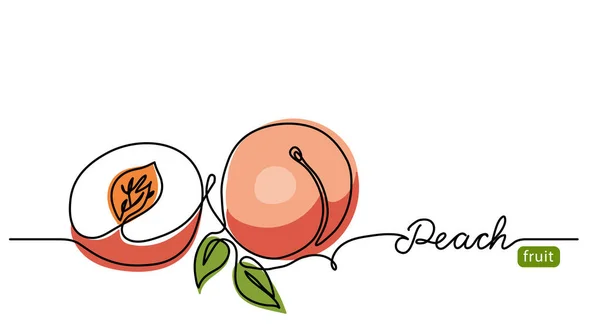 Pêssego ilustração vetorial simples. Uma linha contínua desenho arte ilustração com lettering pêssego fruta — Vetor de Stock