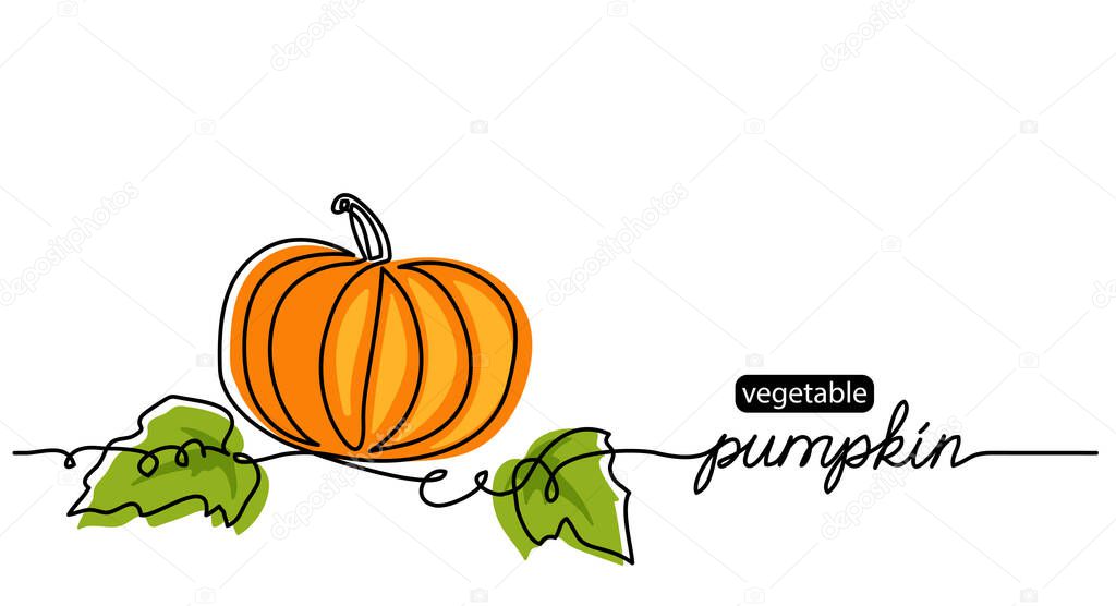 Ppumpkin simple vector illustration. One continuous line drawing art illustration with lettering pumpkin