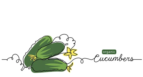 Ilustración vectorial pepinos. Dibujo de una línea ilustración de arte con letras pepinos orgánicos — Vector de stock