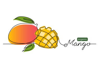 Mango vektör çizimi. Bir satır, organik mango harfleriyle resim çiziyor.