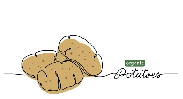 Ilustração vetorial de batatas. Uma linha desenho arte ilustração com letras batatas orgânicas — Vetor de Stock