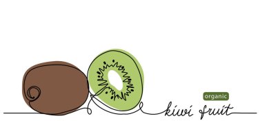 Kiwi fruit vector illustration, background. One line drawing art illustration with lettering kiwi fruit clipart