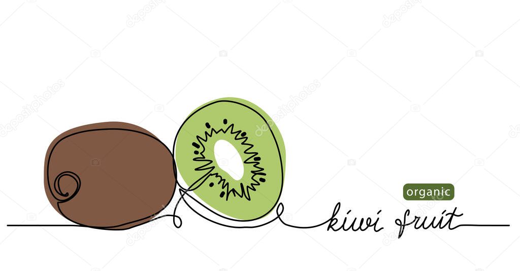 Kiwi fruit vector illustration, background. One line drawing art illustration with lettering kiwi fruit