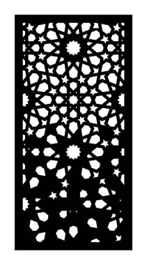 Geçit, İslami sanat vektör şablonu. Cnc dekoratif desen, Jali tasarımı. İslami, Arap lazer kesiği. Perde, gizlilik çiti, ayırıcı, kapı