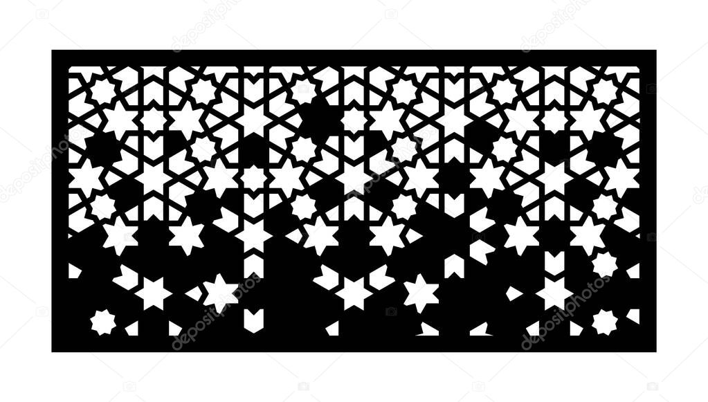 Decorative moroccan fence template. Laser cut vector panel, screen, fence, divider. Cnc pattern, jali design, interior decor. Islamic, arabic laser cutting.