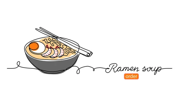 Ramen suppe nudeln vektorbanner, hintergrund. Ein durchgehendes Zeichenbanner mit Text Ramen-Suppe für Bestellung, Lieferung — Stockvektor