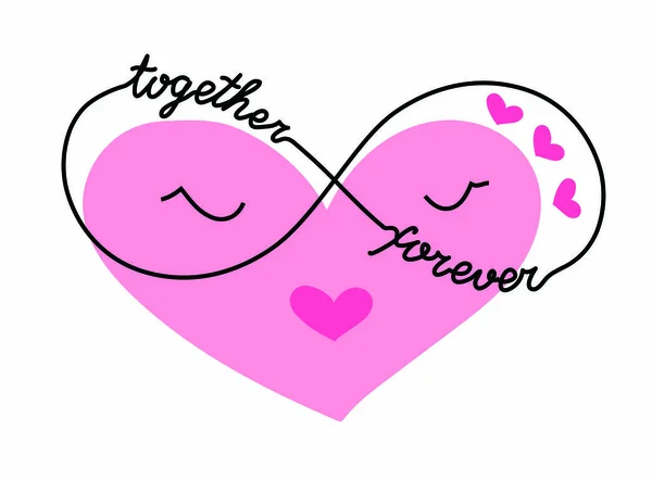 Гарненьке карикатурне серце з нескінченним символом. Люблю рожеву ікону для Валентина. В одному малюнку з неперервним малюнком із милим серцем у окулярах, де ми писали разом цілу вічність — стоковий вектор