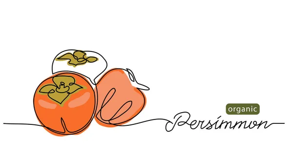 Persimmon φρούτα σκίτσο διανυσματική απεικόνιση για την ετικέτα, φόντο. Μία γραμμή σχεδίασης εικονογράφηση τέχνης με γράμματα οργανικό λωτό — Διανυσματικό Αρχείο