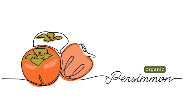 Persimmon owoce szkic wektor ilustracja dla etykiety, tło. Jeden wiersz rysunek ilustracja sztuki z literami organicznych persimmon — Wektor stockowy