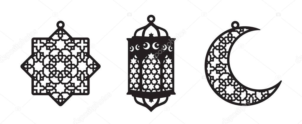 Decoración cnc Ramadán. Linterna de corte láser, luna, media luna