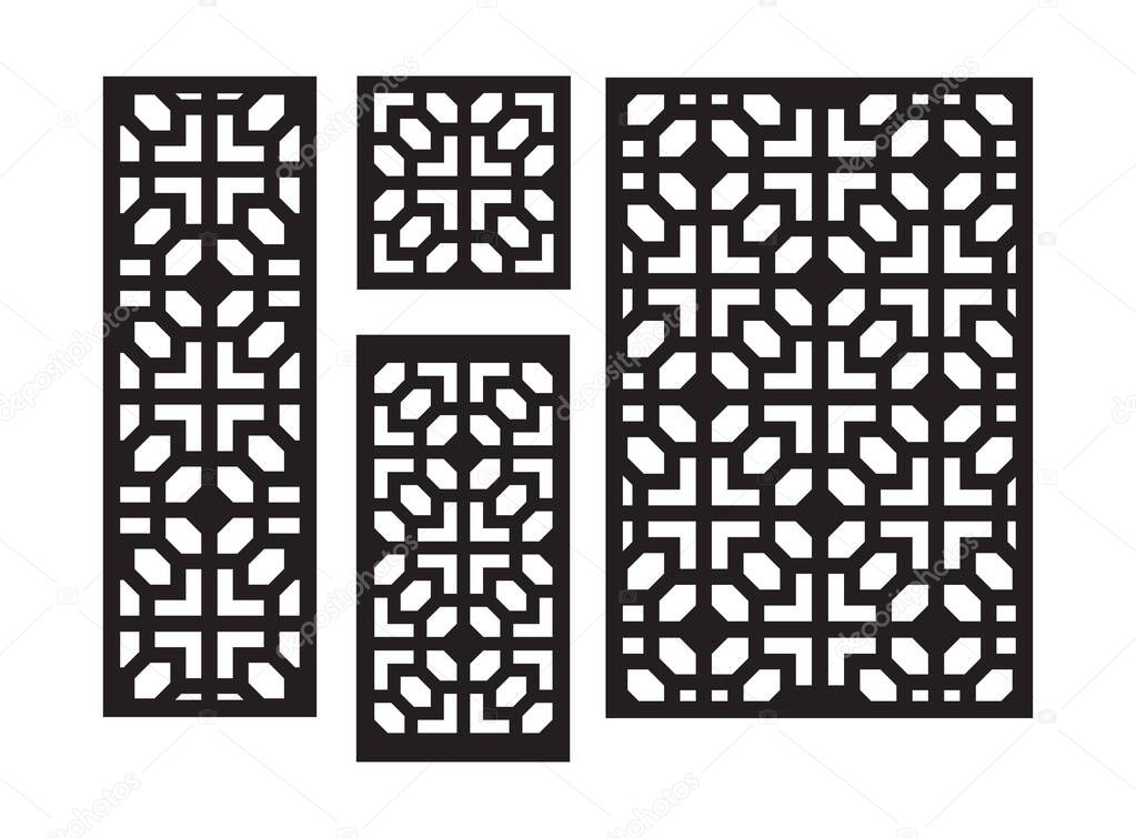 Art deco laser cut pattern. Decorative panel, screen,wall. Vector cnc panels set for laser cutting. Template for interior partition, room divider, privacy fence
