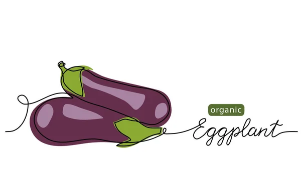 Aubergine, aubergine, brinjal eenvoudige vector illustratie, achtergrond. Een lijn tekening illustratie met belettering organische aubergine — Stockvector