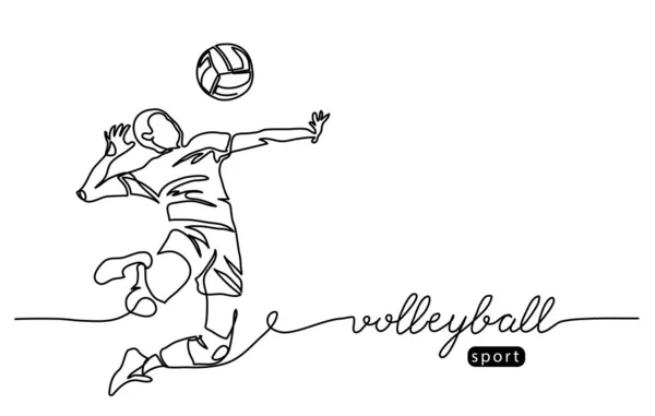 Giocatore di pallavolo. Salti maschili in attacco. Giocare volley semplice sfondo vettoriale, banner, poster. Una linea di disegno illustrazione artistica del giocatore di pallavolo — Vettoriale Stock