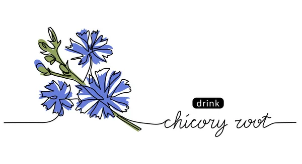 Τσίκορι, Σούκουρι, κικόριο, μπλε σκίτσο λουλουδιών. Ένα συνεχές σχέδιο γραμμής τέχνης του Chicory — Διανυσματικό Αρχείο