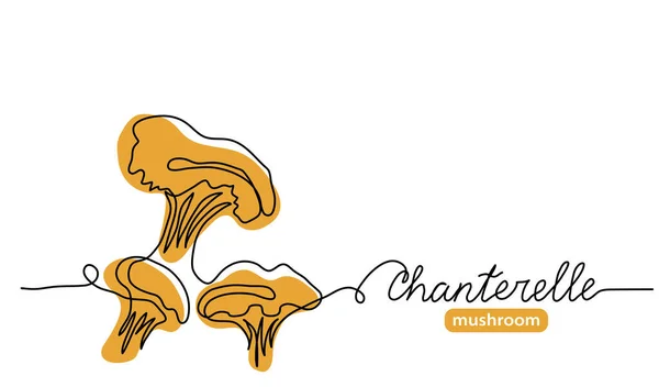 Chanterelle vilda svampar enkel vektor illustration. Singel linje konst ritning med bokstäver kantarell svamp — Stock vektor