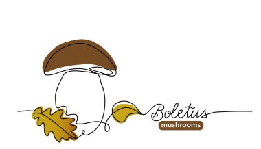 Boletus, cep, porcini yaban mantarı bir çizgi çizimi. Harf boletus mantarlı basit vektör çizgisi çizimi