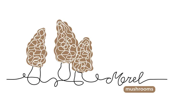 Cogumelos selvagens morel mesquinho um desenho de arte de linha. Ilustração de linha vetorial simples com letras cogumelos morel mesquinhos — Vetor de Stock