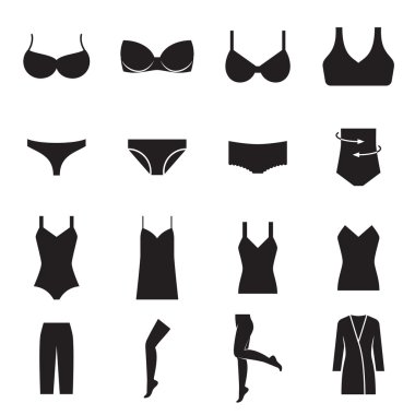 lingerie icons. Set of women's underwear icons clipart