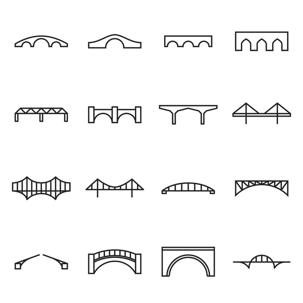 Ícones lineares de pontes isoladas em um fundo branco. Ilustração vetorial — Vetor de Stock