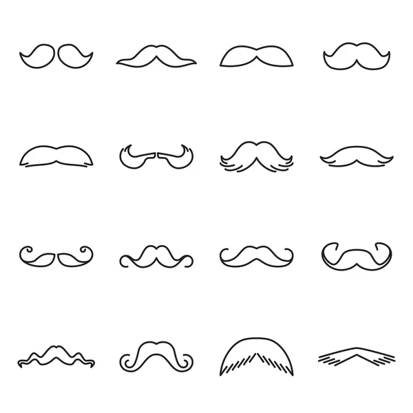 Iconos de bigote lineal aislados sobre un fondo blanco — Archivo Imágenes Vectoriales