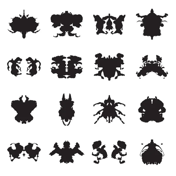 Colección de manchas de tinta de prueba Rorschach aisladas sobre un fondo blanco — Archivo Imágenes Vectoriales