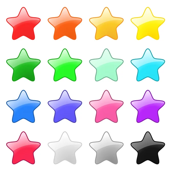 화려한 스타 버튼 또는 아이콘 흰색 배경에 고립의 컬렉션 — 스톡 벡터